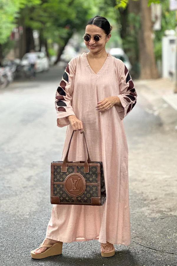 Dust Pink Embroidered Shirt Style Comfort Dress