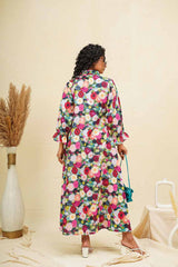 Multicoloured Floral Kaftan Style Shirt Dress