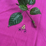 Fuchsia Multicoloured Fish Alpona Handpainted Cotton Blouse Piece  - thesaffronsaga