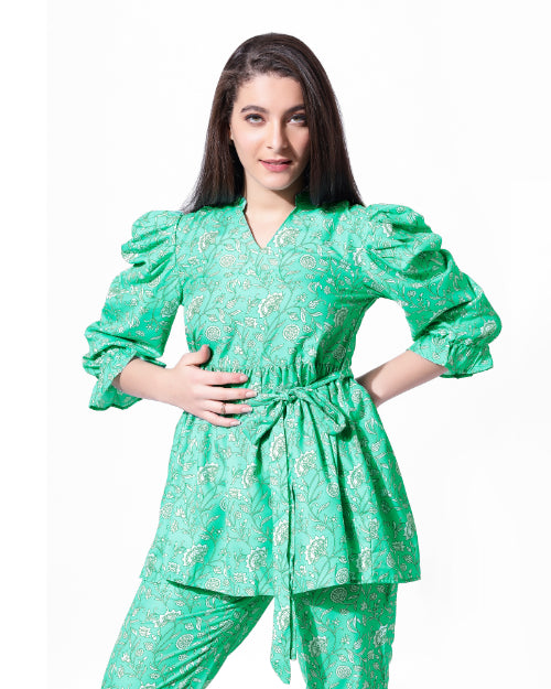 Emerald Blossom Cotton Blend Coord Set