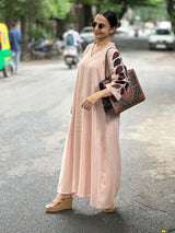 Dust Pink Embroidered Shirt Style Comfort Dress