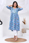 Blue Floral Print Cotton Kurta