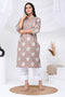 Brown Floral Print Cotton Kurta