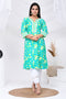 Mint Green Floral Print Cotton Kurta