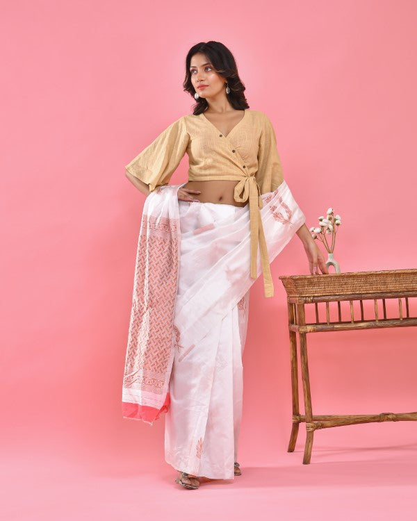 Beige Wrap On Crop Top Blouse