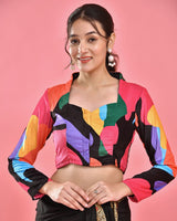 Multicoloured Abstract Print Velvet Blouse