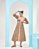 Brown Beige Striped Midi Dress