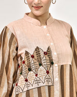 Brown Beige Striped Midi Dress
