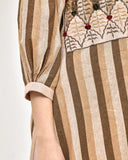 Brown Beige Striped Midi Dress