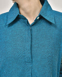 Peacock Blue Embroidered Cotton Midi Dress