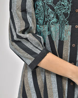 Black Grey Striped Midi Dress