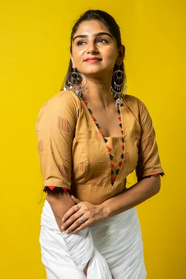 Beige Dobby Handloom Cotton Blouse