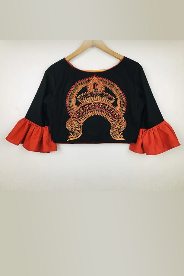 Black Red Durga Embroidery Blouse