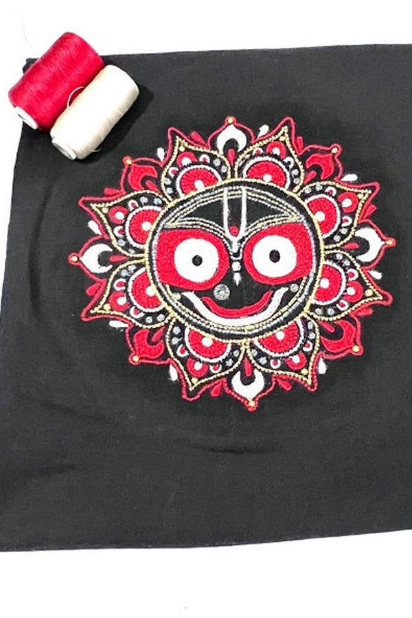 BLACK RED EMBROIDERED MOTIF COTTON BLOUSE MATERIAL