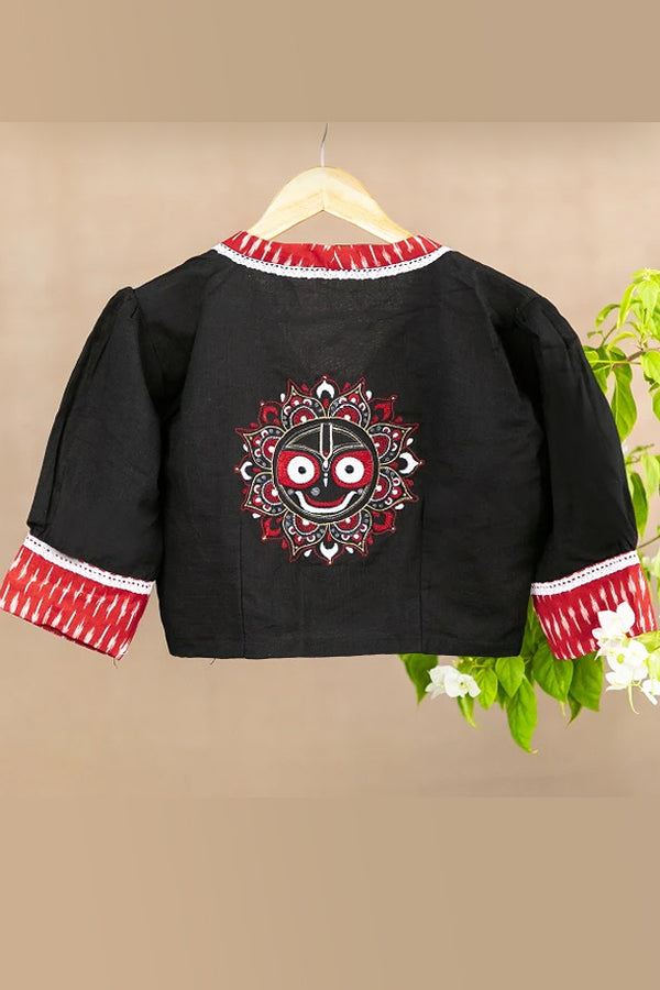 Black Red Ikkat Embroidered Blouse