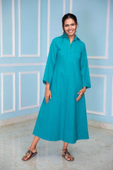 Terrific Turquoise Collared Midi Dress