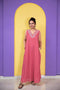 Coral Pink Embroidered Sleeveless Night Dress