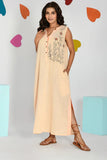 Cookie Cream Embroidered Sleeveless Comfort Dress