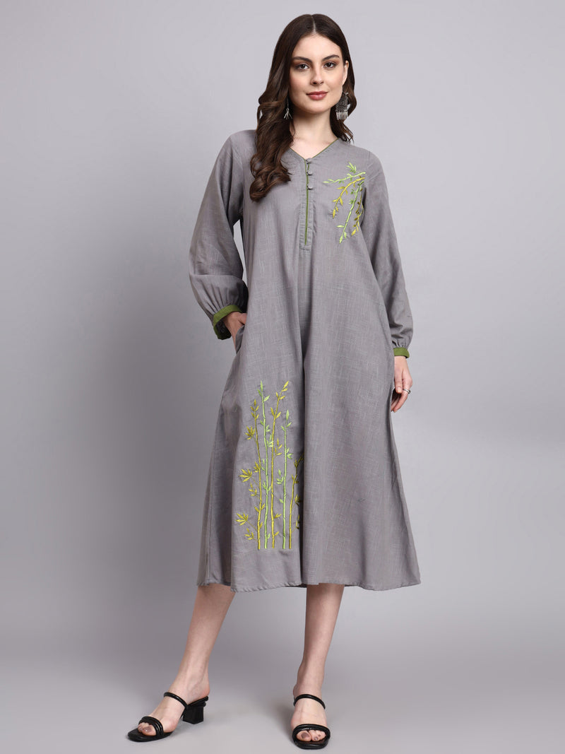 Ira Grey Embroidered Dress
