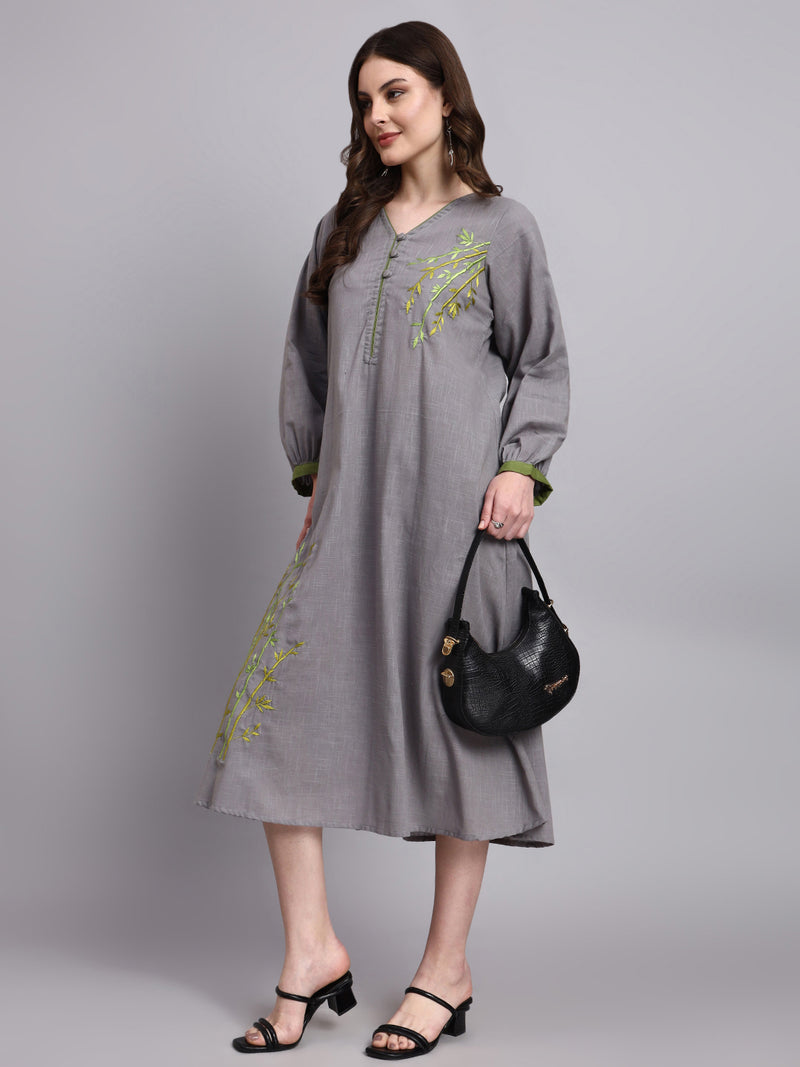 Ira Grey Embroidered Dress