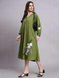 Avni Olive Embroidered Dress