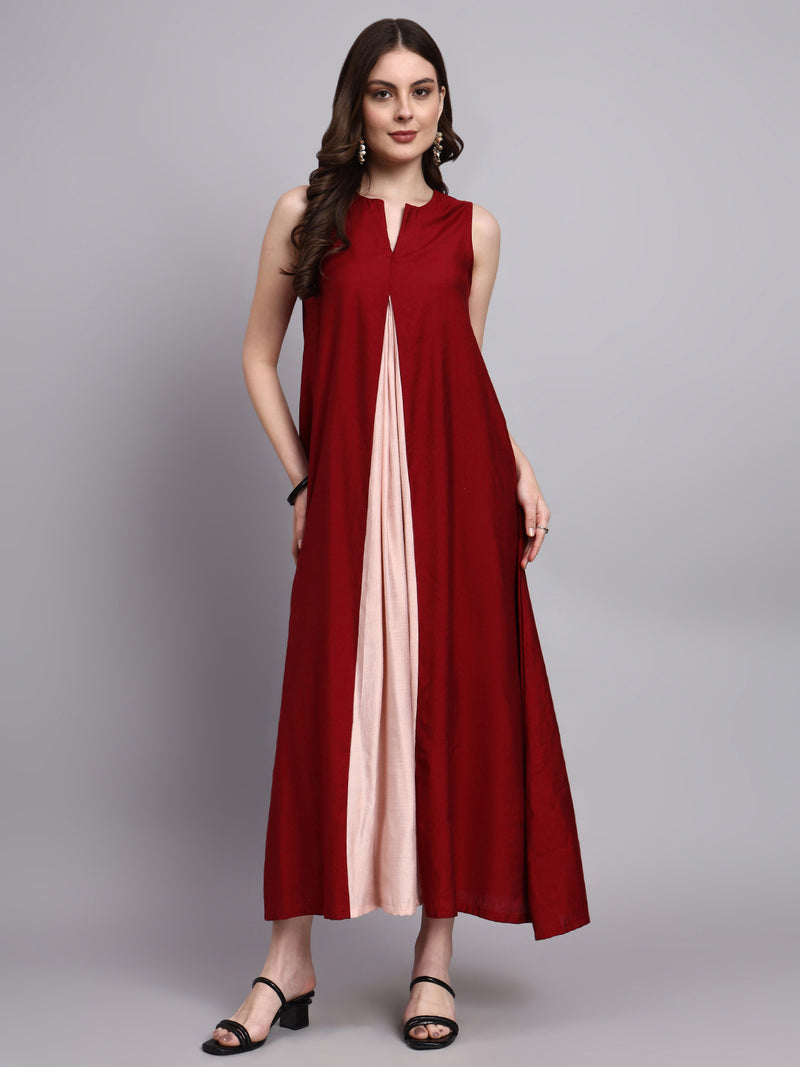Zara Wine Contrast-Flow Dress