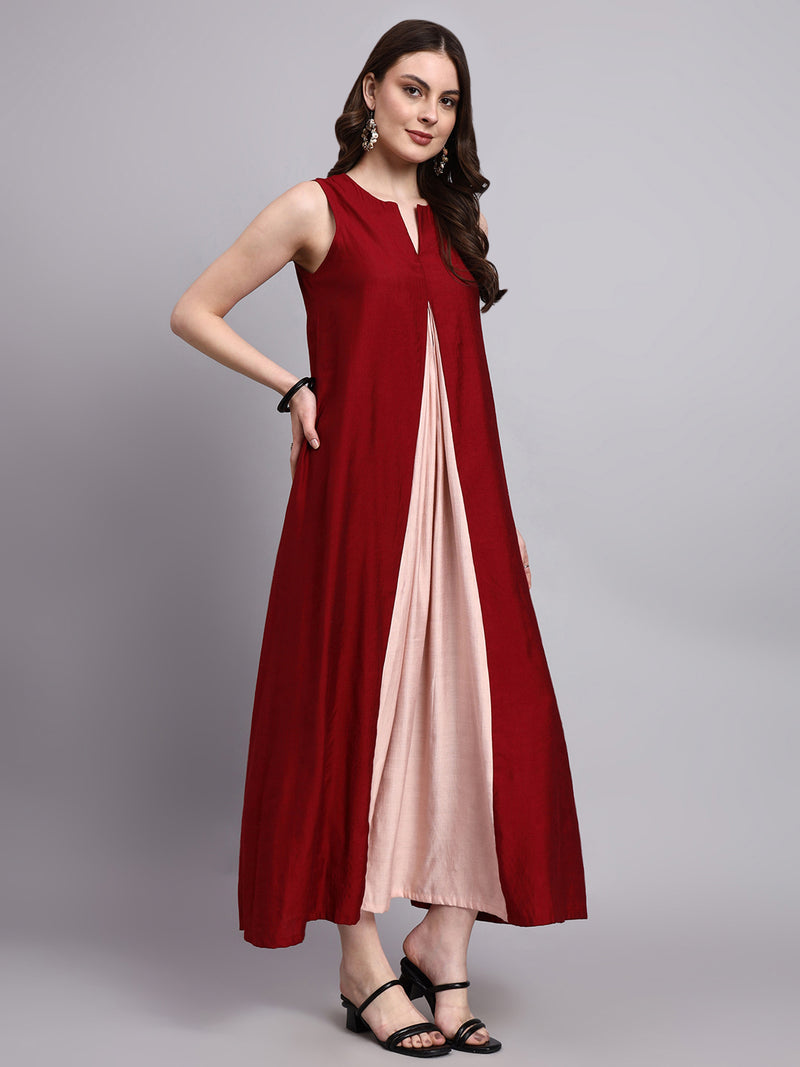 Zara Wine Contrast-Flow Dress