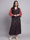 Meher Blue Floral Cotton Kaftan Style Nighty
