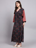 Meher Blue Floral Cotton Kaftan Style Nighty