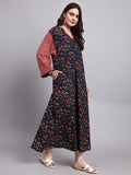 Meher Blue Floral Cotton Kaftan Style Nighty