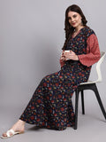 Meher Blue Floral Cotton Kaftan Style Nighty