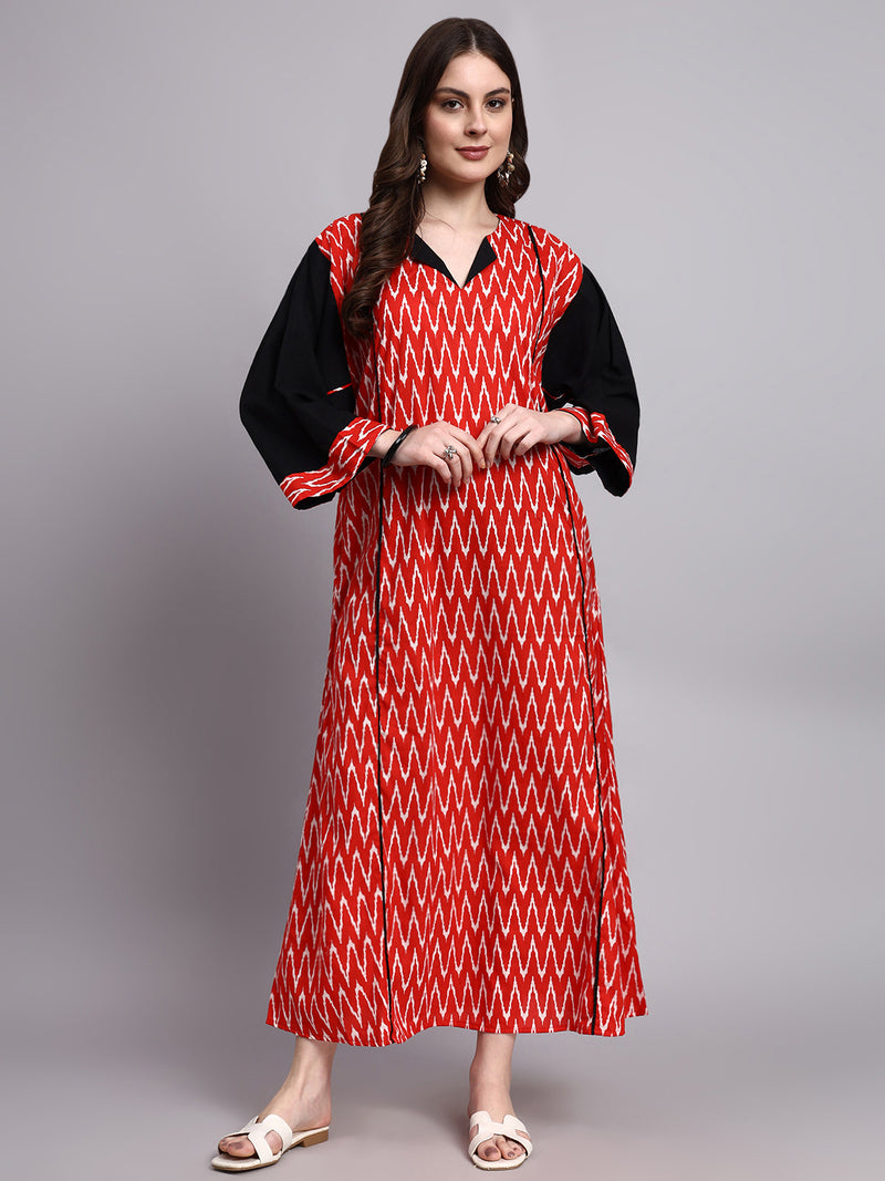 Aarohi Red Ikat Cotton Kaftan Style Nighty