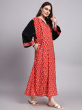 Aarohi Red Ikat Cotton Kaftan Style Nighty