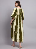 Neera Olive Stripe & Floral Cotton Kafty