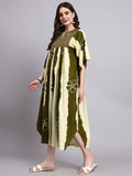 Neera Olive Stripe & Floral Cotton Kafty