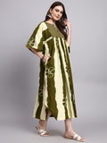 Neera Olive Stripe & Floral Cotton Kafty