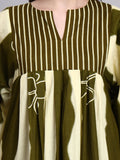 Neera Olive Stripe & Floral Cotton Kafty