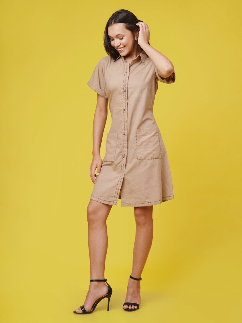 Gia Mocha - Beige Chic Utility Dress
