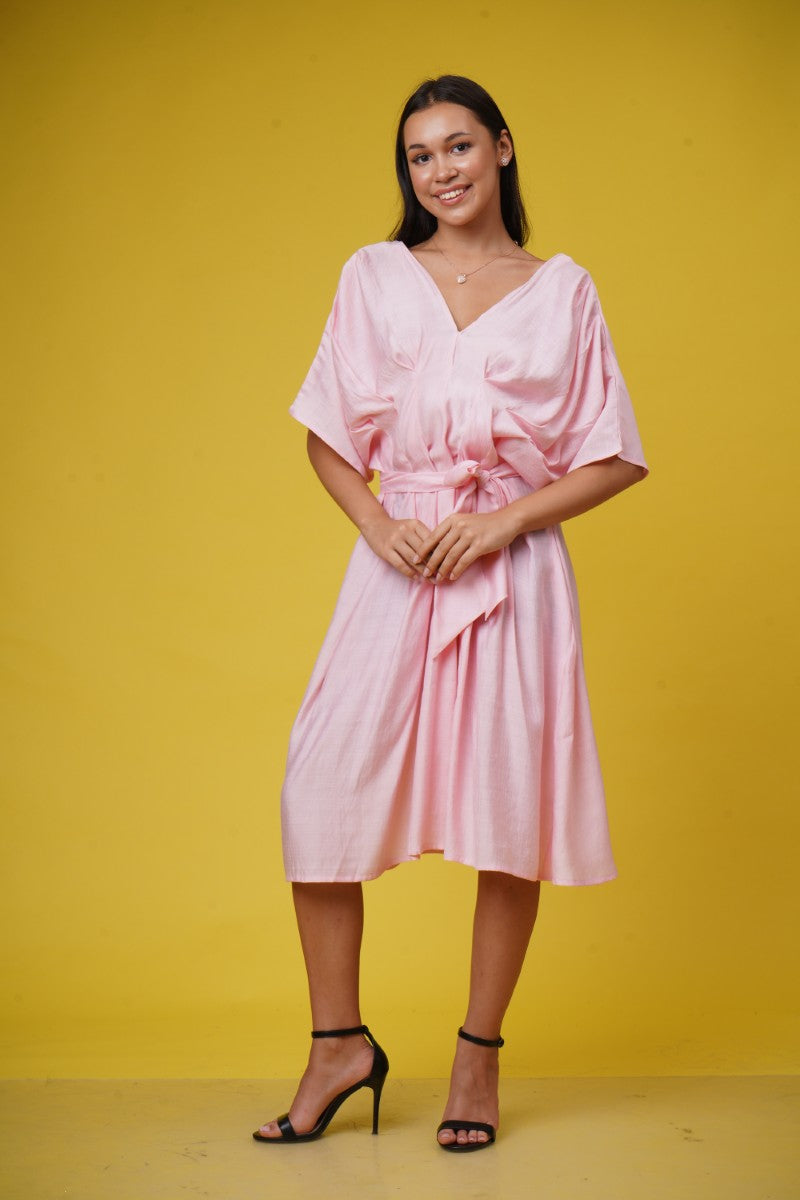 Baby Pink Blush Bloom Dress With Waist Tie