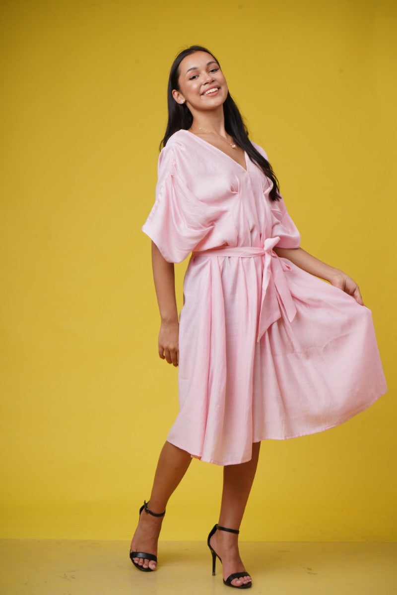 Baby Pink Blush Bloom Dress With Waist Tie