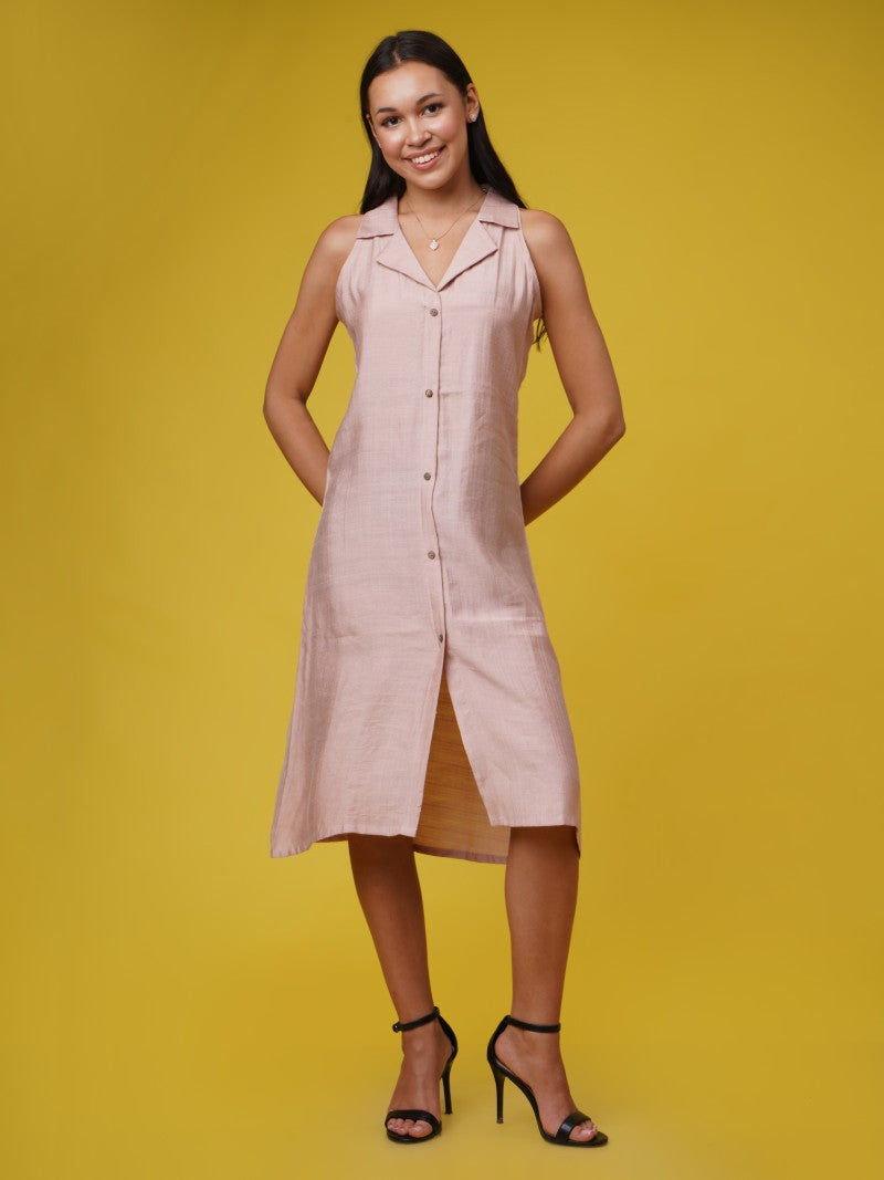 Noor In Nude - Beige Chic Shirt Dress