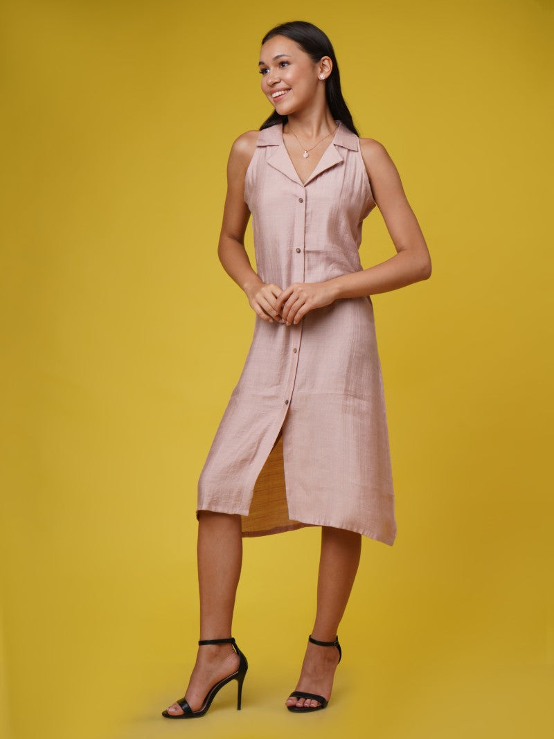 Noor In Nude - Beige Chic Shirt Dress