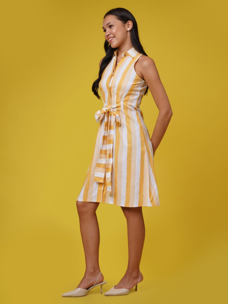 Sunny Lea - Yellow Charm Stripe Shirt Dress