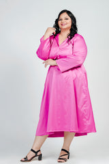 Fuchsia Pink Knee Length Shirt Dress