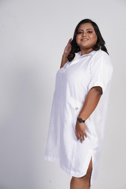 White Knee Length Shirt Dress