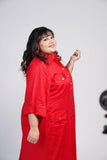 Red Calf Length Shirt Dress