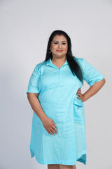 Cyan Blue Knee Length Shirt Dress