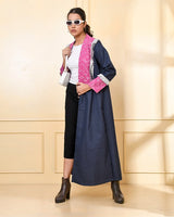Designer Pink & Blue Denim Cape Jacket