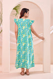 Turquoise Green Floral Print  Kafty Lounge Dress