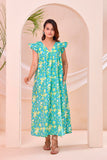 Turquoise Green Floral Print  Kafty Lounge Dress